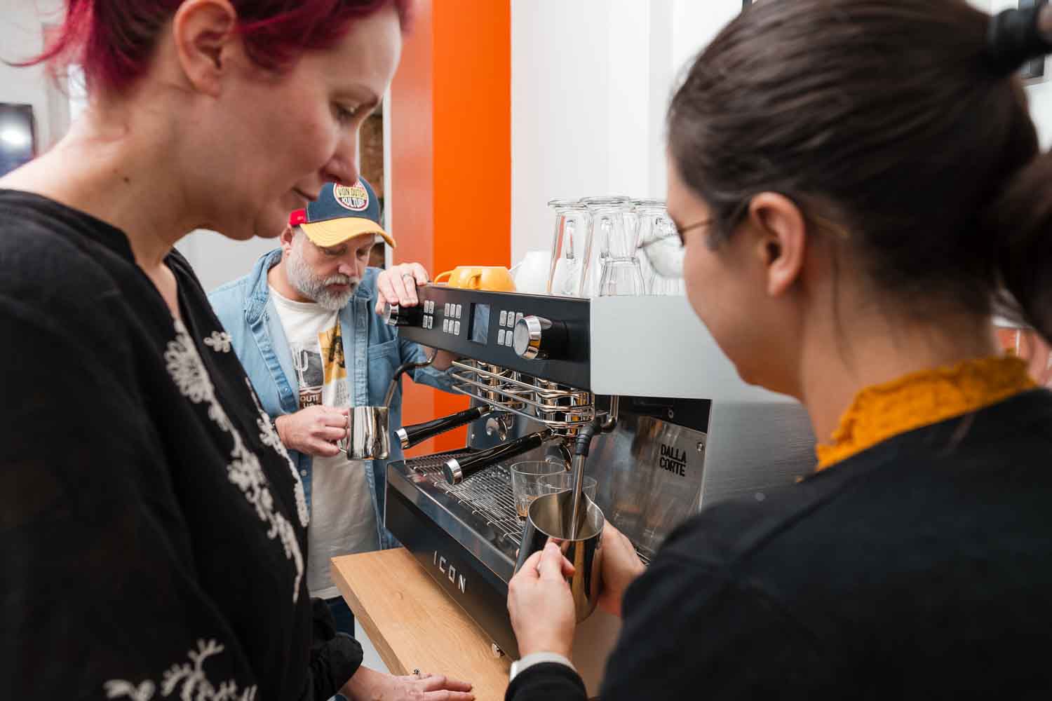 Barista training: hands-on learning and coffee craftsmanship in action.